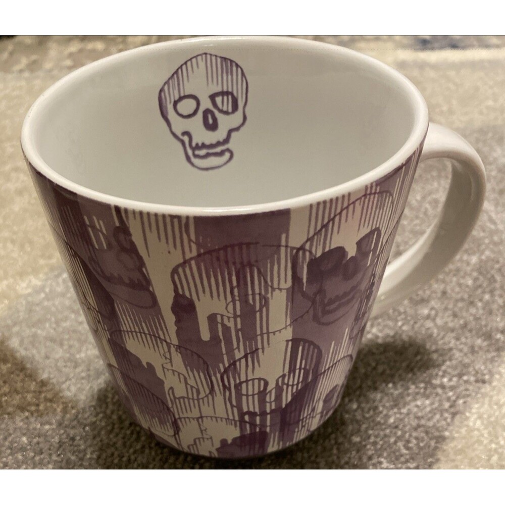 Iridescent PURPLE SKULLS Prima Design 16oz Ceramic Porcelain Coffee Mug Cup EUC